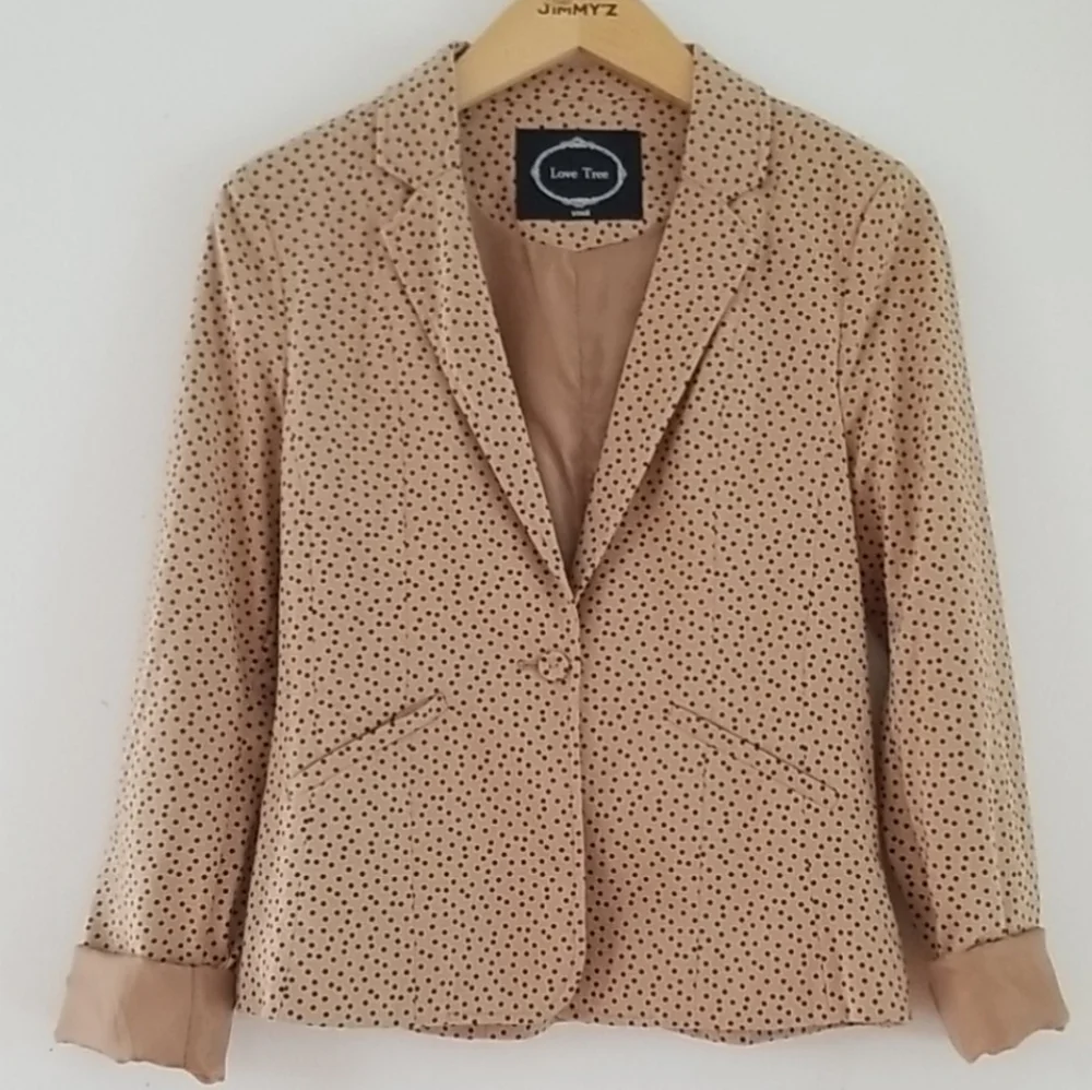 Love Tree Tan with black polka dots lined Blazer